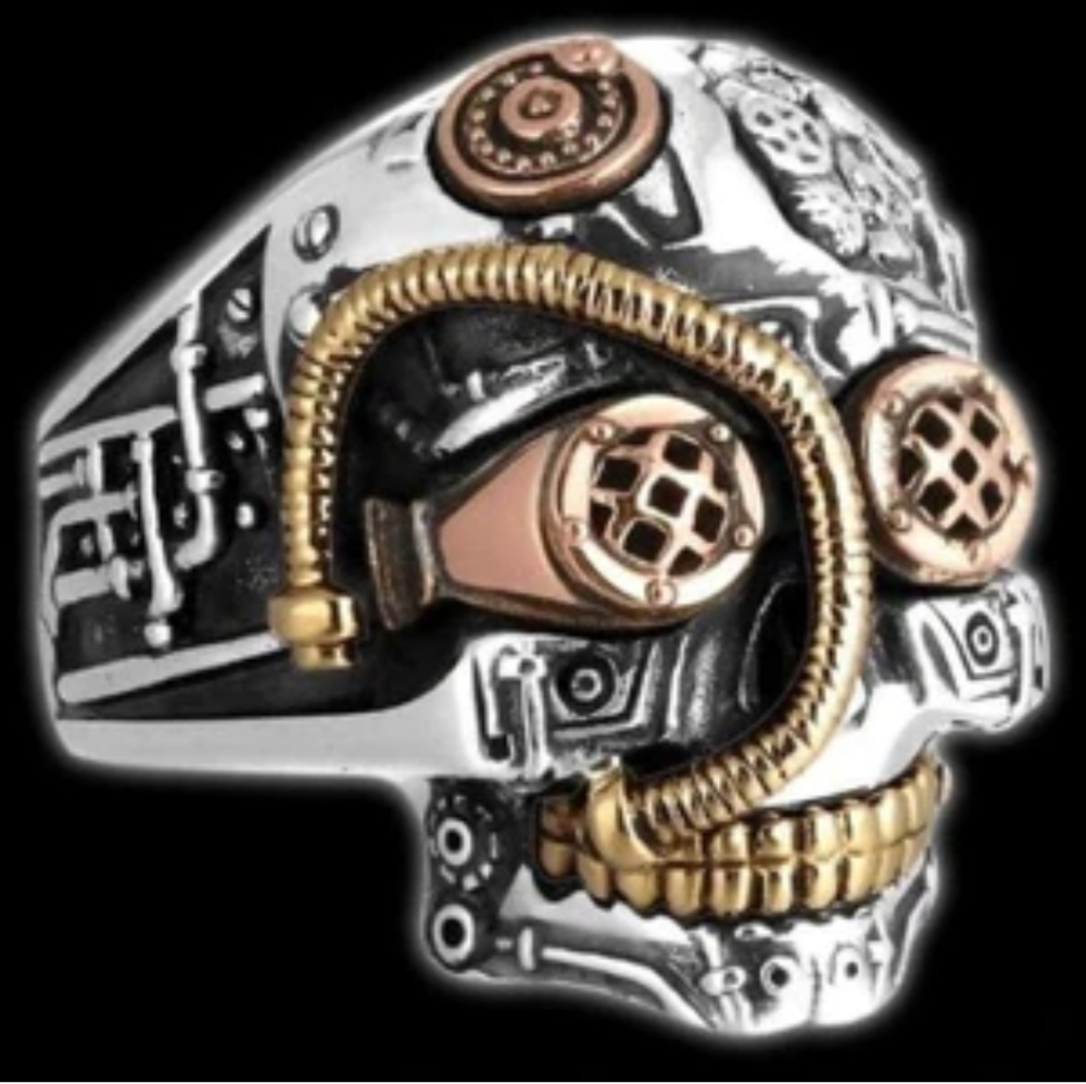 New Steampunk Stainless Steel & Brass Ring. - Picture 2 of 8